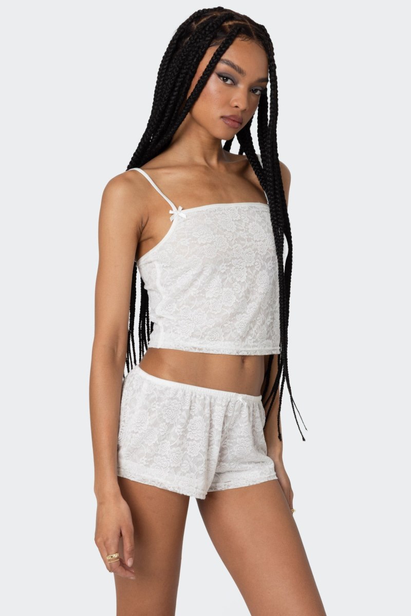 Edikted Love Lace Tank Crop Tops White | USA OS378867U8