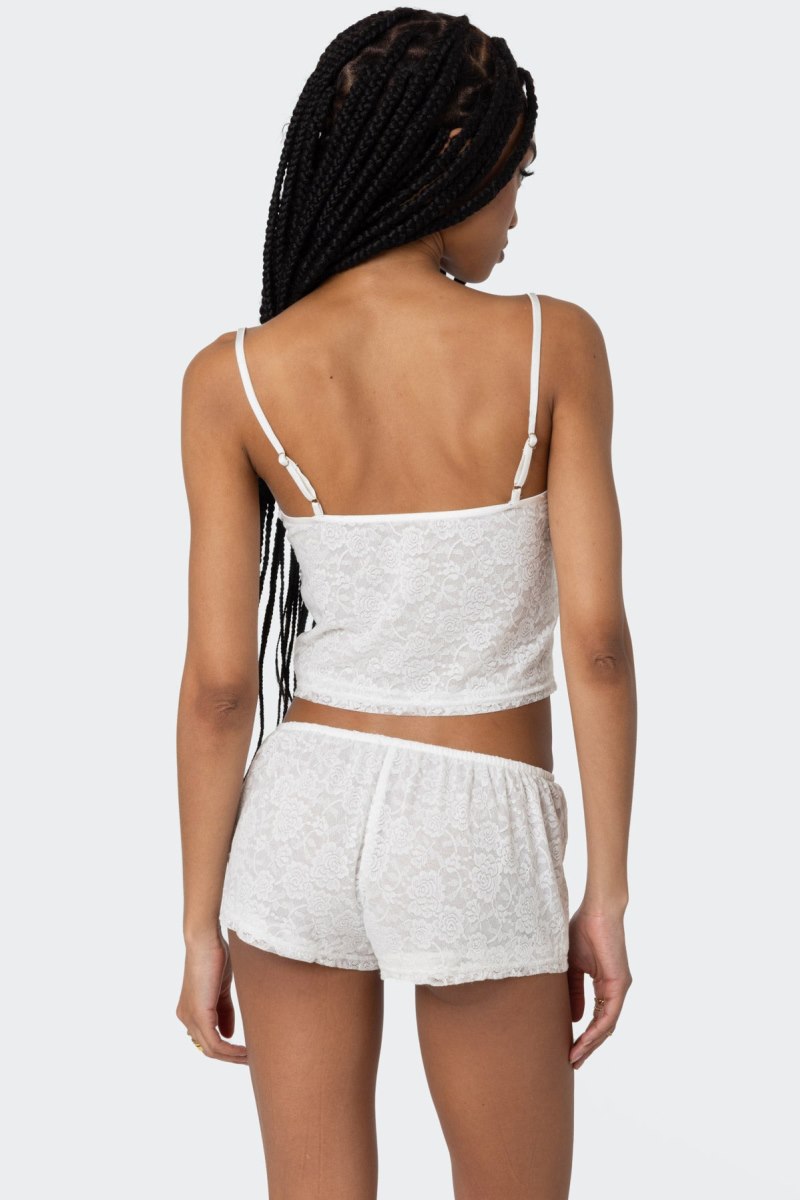 Edikted Love Lace Tank Crop Tops White | USA OS378867U8