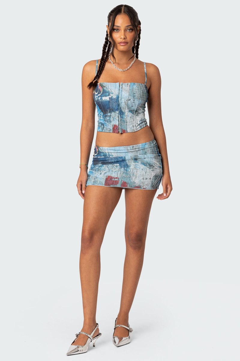 Edikted Love Letter Printed Mesh Mini Skirts Blue | USA XP461646E7