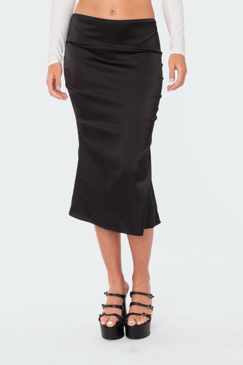 Edikted Low-Rise Satin Midi Skirts Black | USA AK094979K3