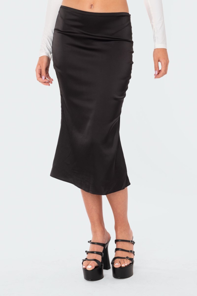 Edikted Low-Rise Satin Midi Skirts Black | USA AK094979K3