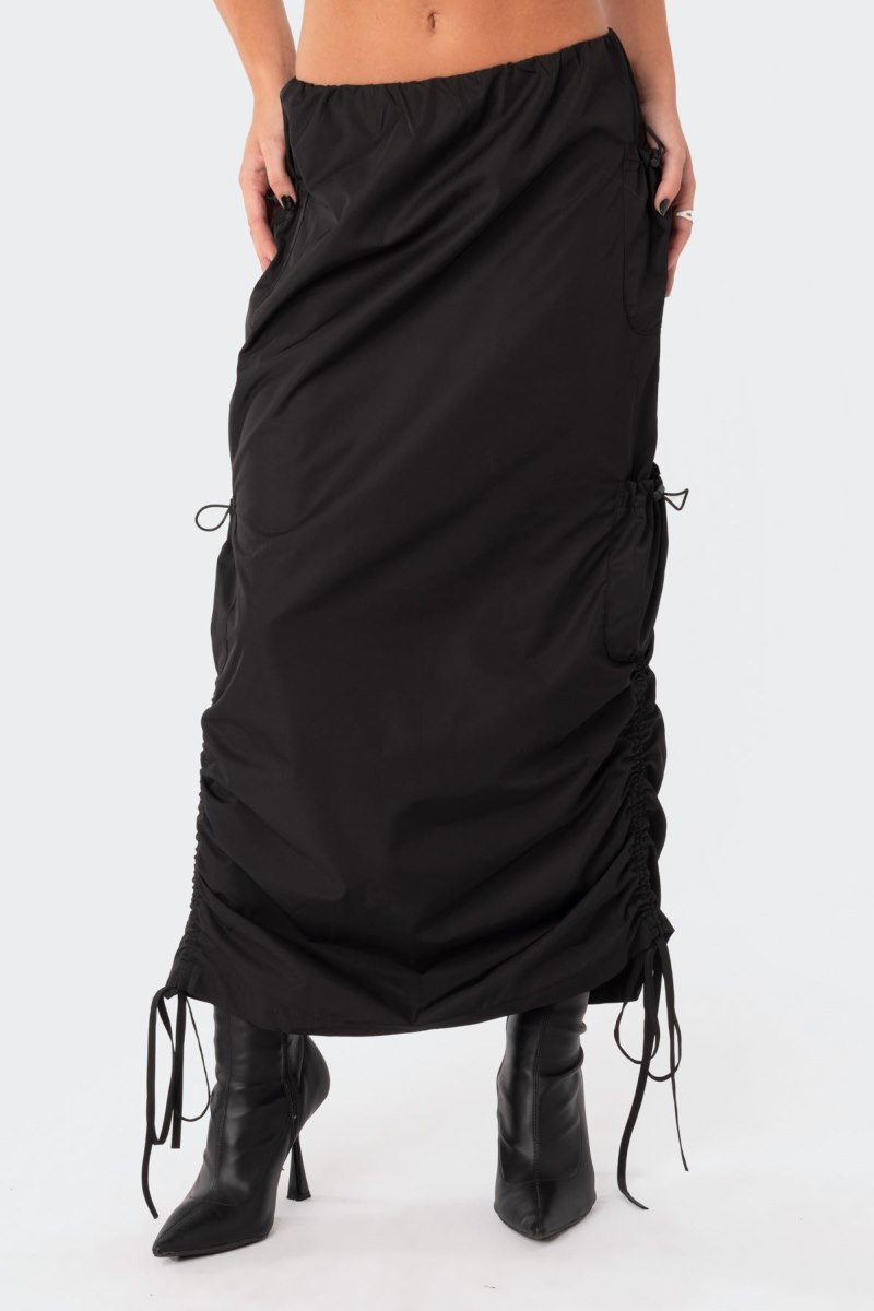 Edikted Low-Rise Slitted Nylon Maxi Skirts Black | USA LF848684O3