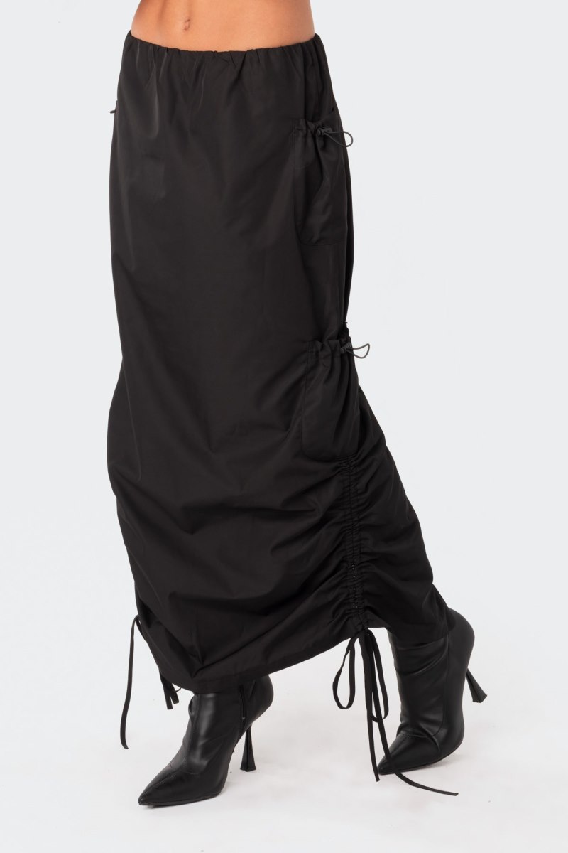 Edikted Low-Rise Slitted Nylon Maxi Skirts Black | USA LF848684O3