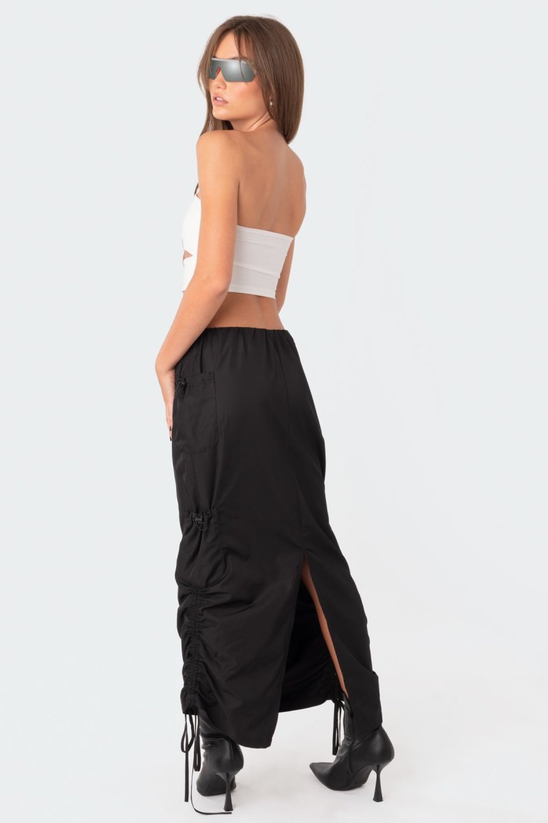 Edikted Low-Rise Slitted Nylon Maxi Skirts Black | USA LF848684O3