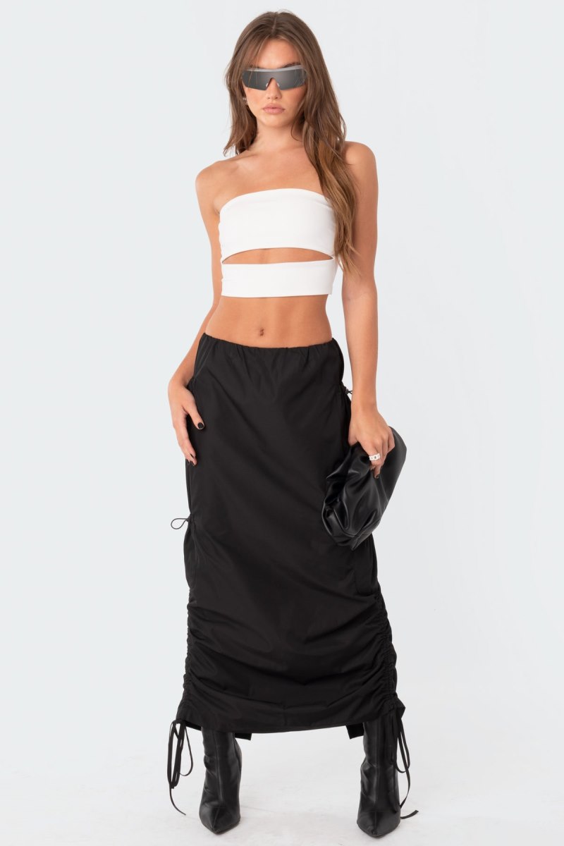 Edikted Low-Rise Slitted Nylon Maxi Skirts Black | USA LF848684O3