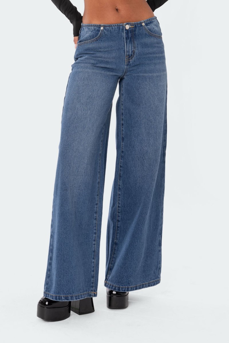 Edikted Low-Rise Wide Jeans Blue | USA GO921182G7