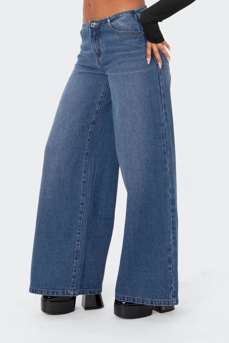 Edikted Low-Rise Wide Jeans Blue | USA GO921182G7
