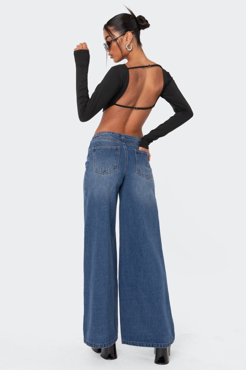 Edikted Low-Rise Wide Jeans Blue | USA GO921182G7