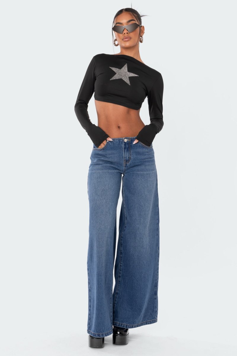 Edikted Low-Rise Wide Jeans Blue | USA GO921182G7