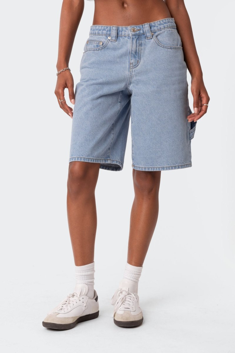 Edikted Low Rise Bermuda Denim Carpenter Shorts Light Blue | USA PF279577N9