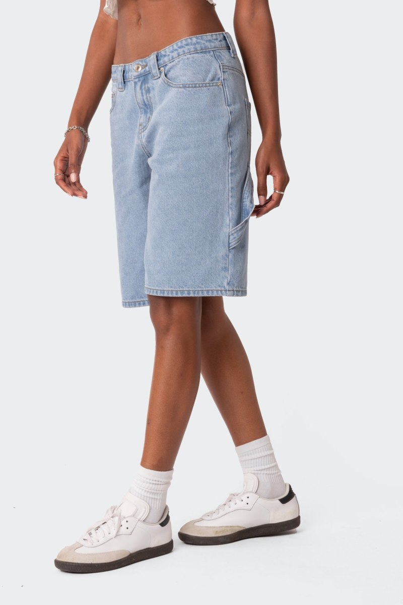 Edikted Low Rise Bermuda Denim Carpenter Shorts Light Blue | USA PF279577N9