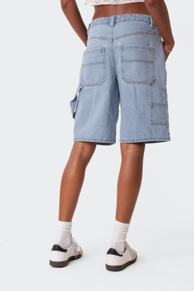 Edikted Low Rise Bermuda Denim Carpenter Shorts Light Blue | USA PF279577N9