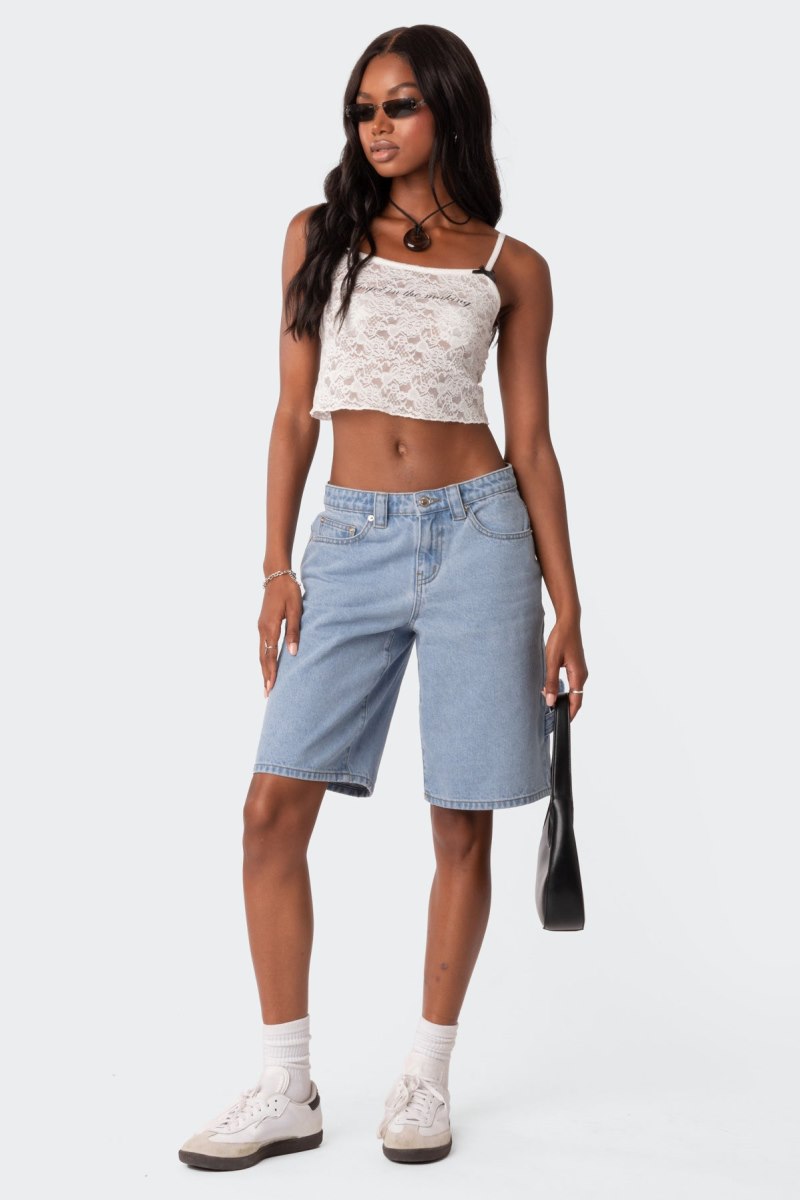 Edikted Low Rise Bermuda Denim Carpenter Shorts Light Blue | USA PF279577N9