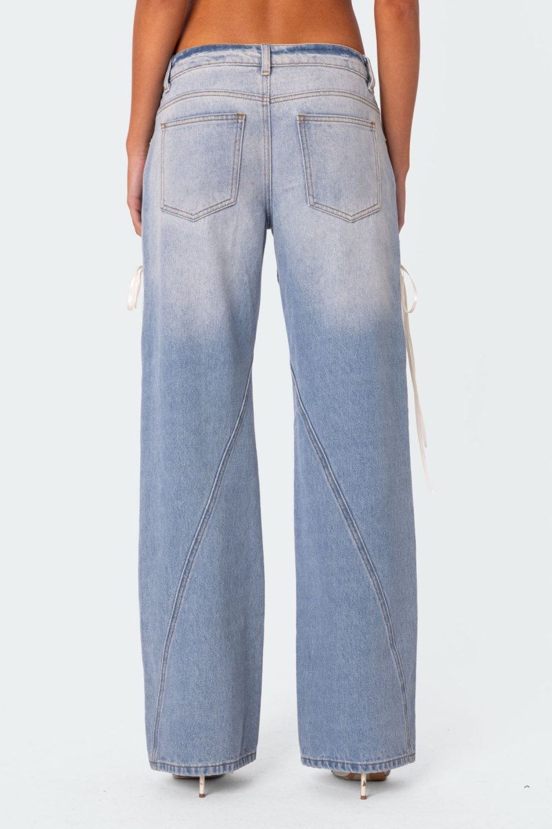 Edikted Low Rise Ribbon Lace Up Jeans Blue | USA TF096339Z7