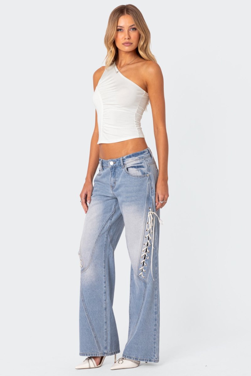 Edikted Low Rise Ribbon Lace Up Jeans Blue | USA TF096339Z7