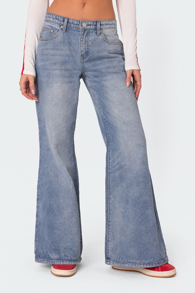 Edikted Low Rise Wide Leg Jeans Light Blue | USA PM547334Z7