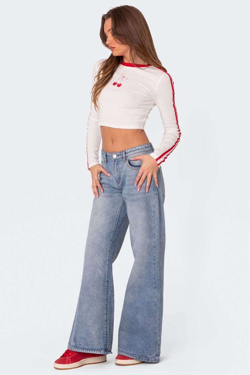 Edikted Low Rise Wide Leg Jeans Light Blue | USA PM547334Z7