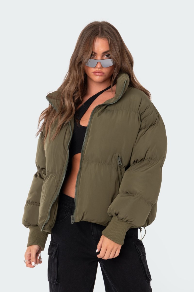 Edikted Luca Oversized Puffer Jackets Olive | USA SM492379W9
