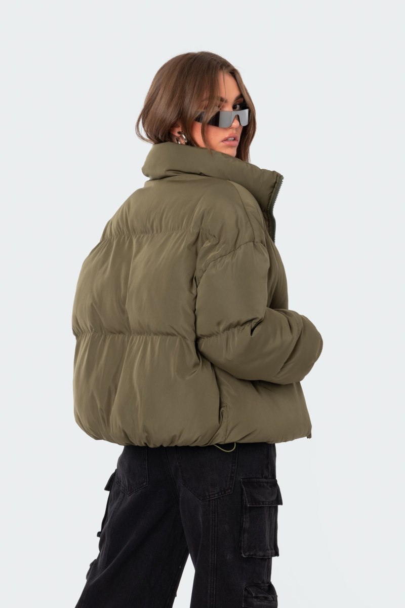Edikted Luca Oversized Puffer Jackets Olive | USA SM492379W9