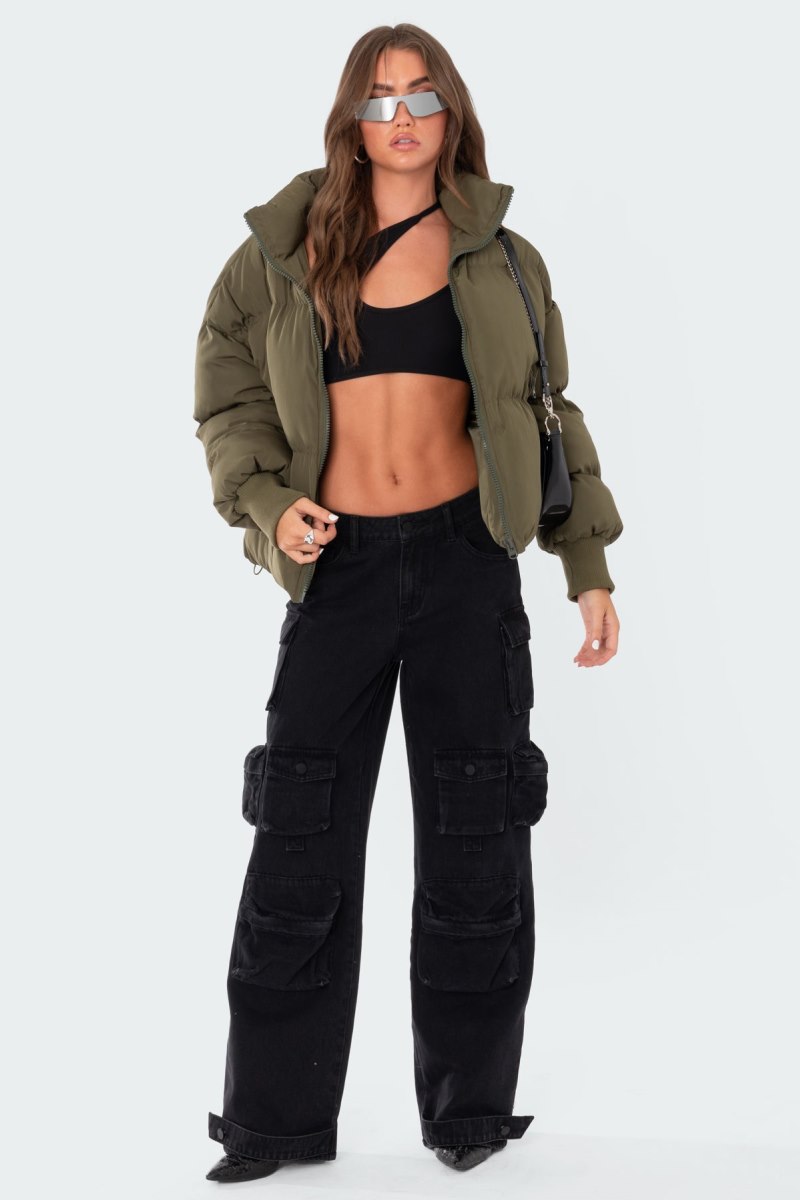 Edikted Luca Oversized Puffer Jackets Olive | USA SM492379W9