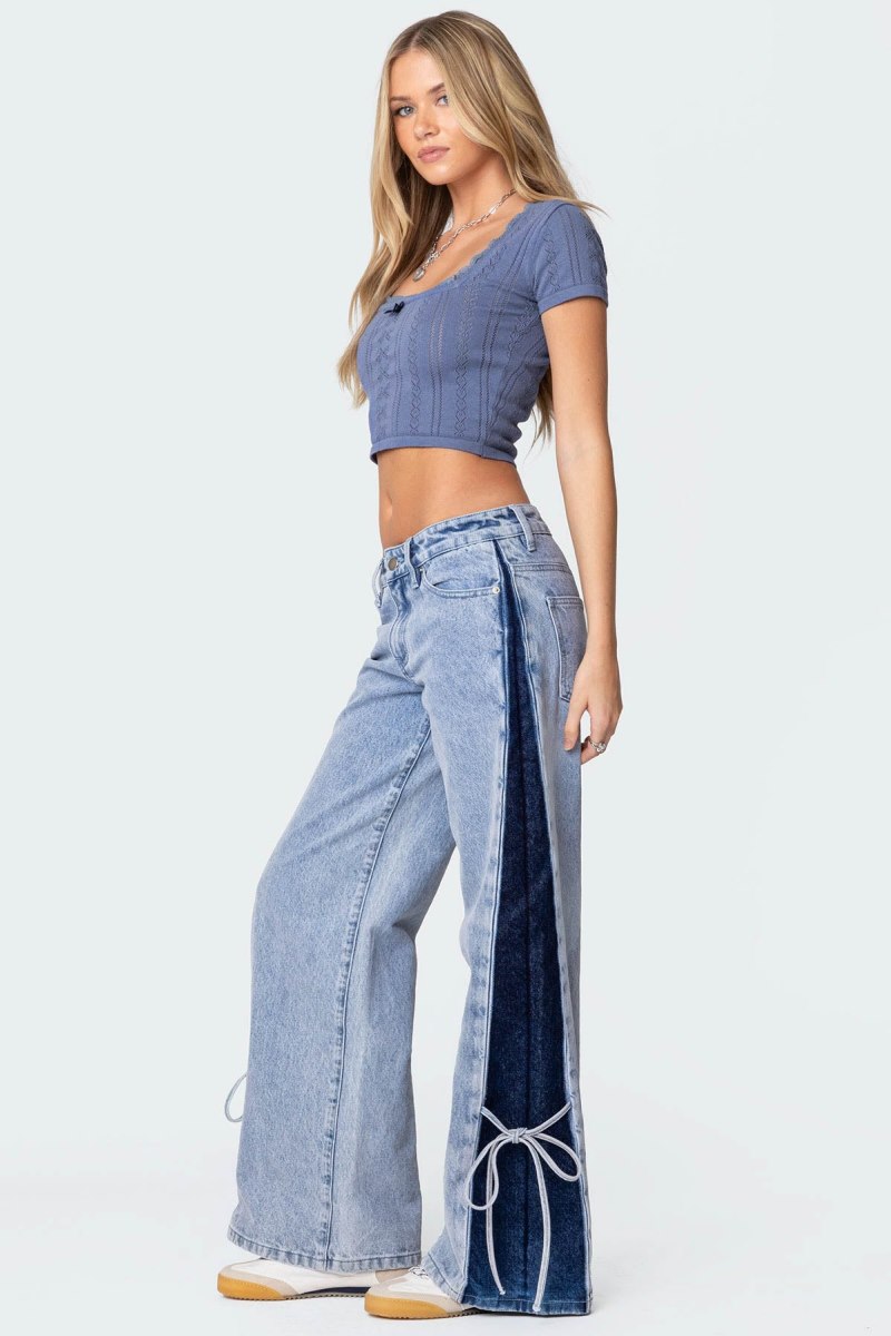 Edikted Luciana Knit Crop Tops Blue | USA GP326662K2