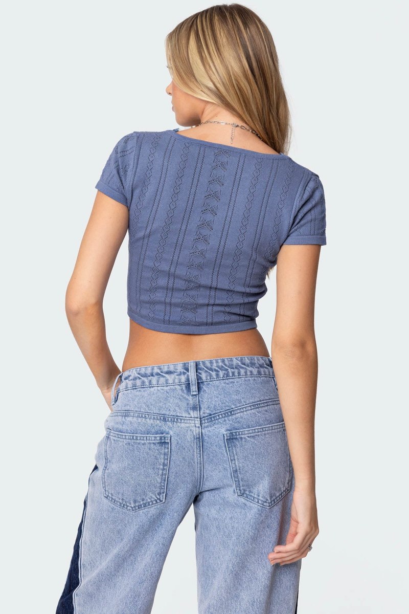 Edikted Luciana Knit Crop Tops Blue | USA GP326662K2