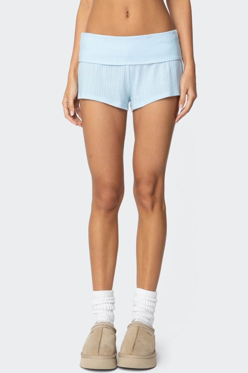 Edikted Lucilla Fold Over Ribbed Shorts Light Blue | USA IX022652Q3