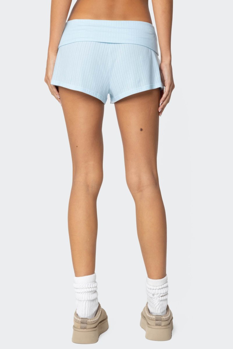 Edikted Lucilla Fold Over Ribbed Shorts Light Blue | USA IX022652Q3