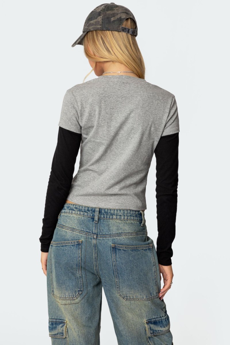 Edikted Lucine Layered Long Sleeve T Shirts Gray Melange | USA BB450625L4
