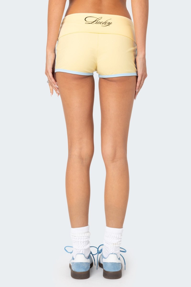 Edikted Lucky Contrast Fold Over Shorts Yellow | USA GJ467386Z4