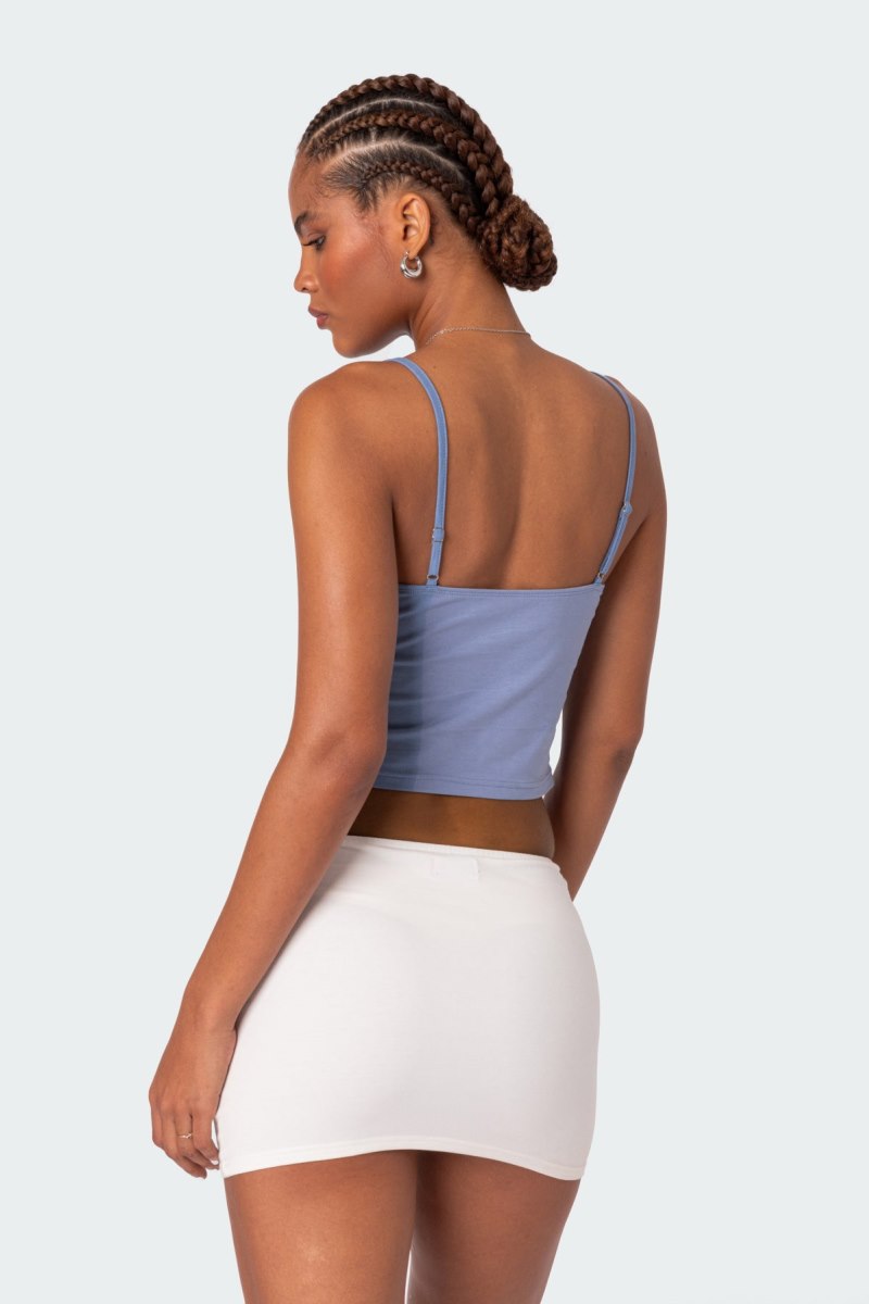 Edikted Lucky Girl Lace Trim Tank Graphic Tops Blue | USA OO520902Q7