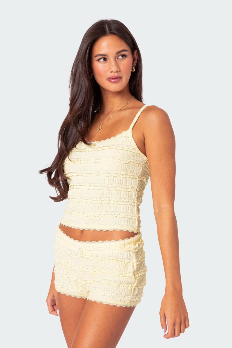 Edikted Lucy Ruffled Lace Tank Top White | USA YG553365J5