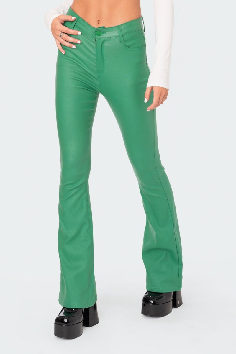 Edikted Luna Faux Leather Flare Jeans Black | USA VK783918S2