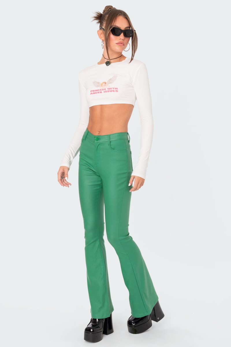 Edikted Luna Faux Leather Flare Jeans Black | USA VK783918S2