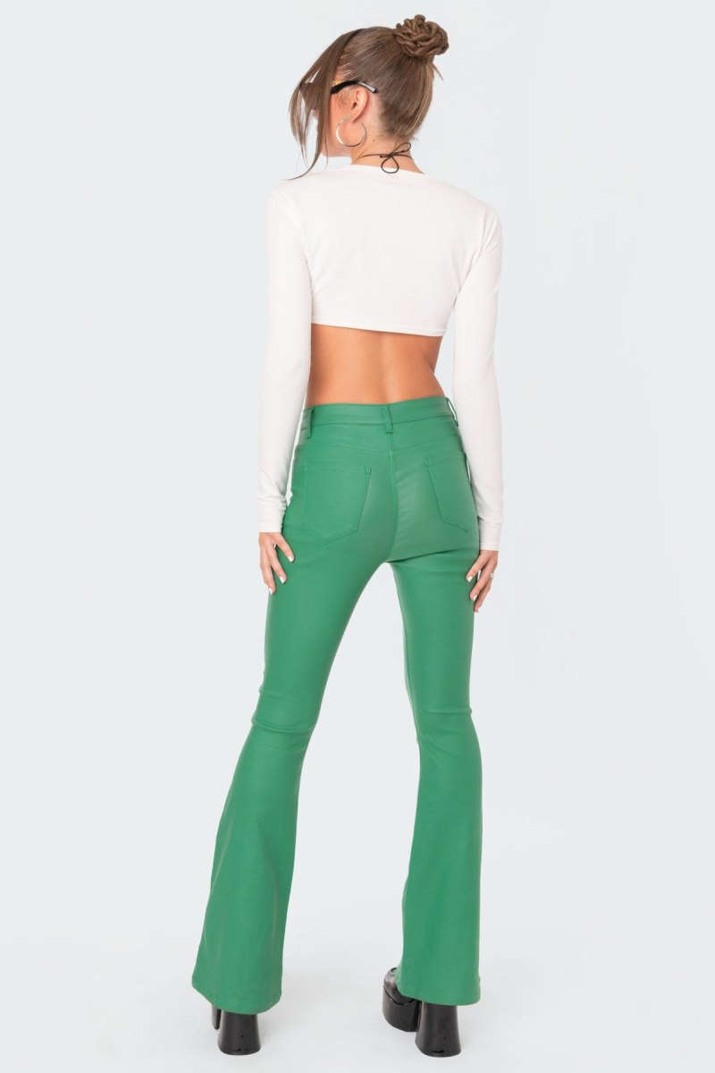 Edikted Luna Faux Leather Flare Jeans Black | USA VK783918S2