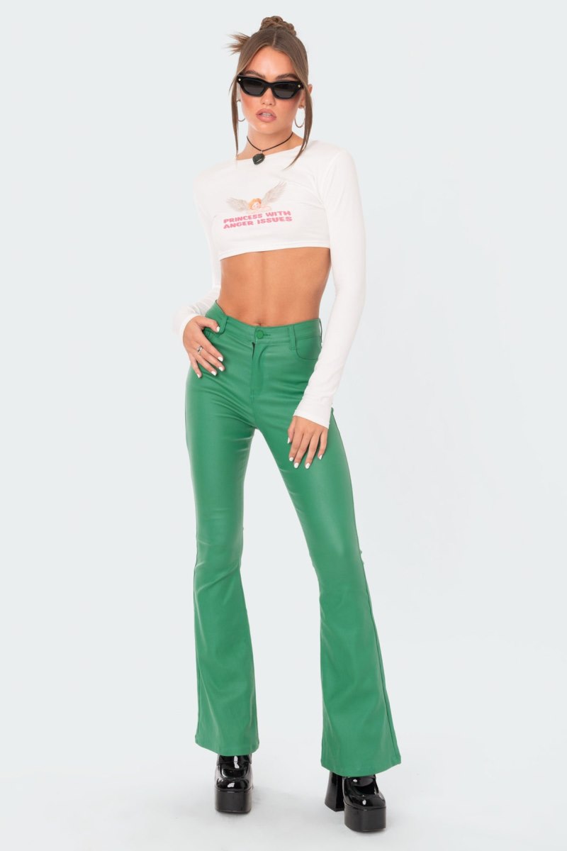 Edikted Luna Faux Leather Flare Jeans Black | USA VK783918S2