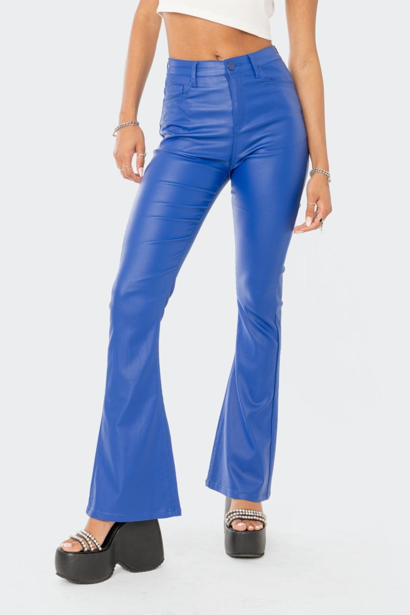 Edikted Luna Faux Leather Flare Jeans Black | USA DB570707P7