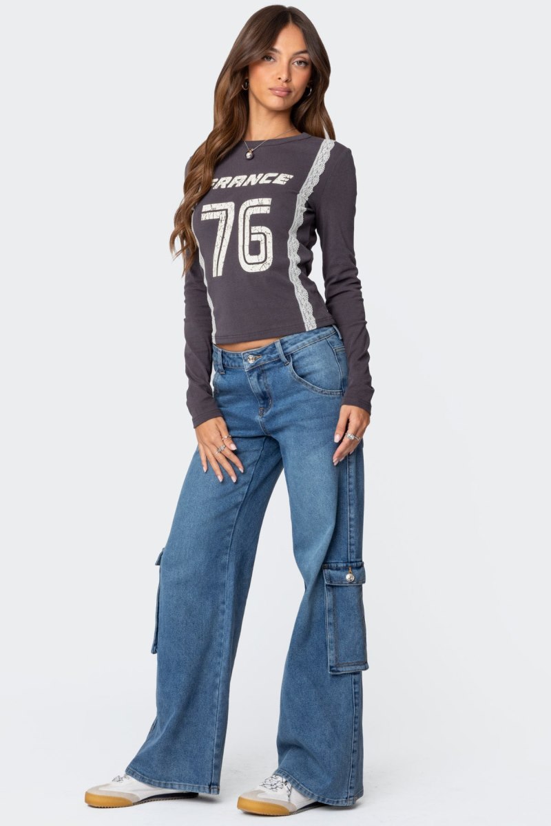 Edikted Lunar Low Rise Cargo Jeans Blue Washed | USA MY856505V4