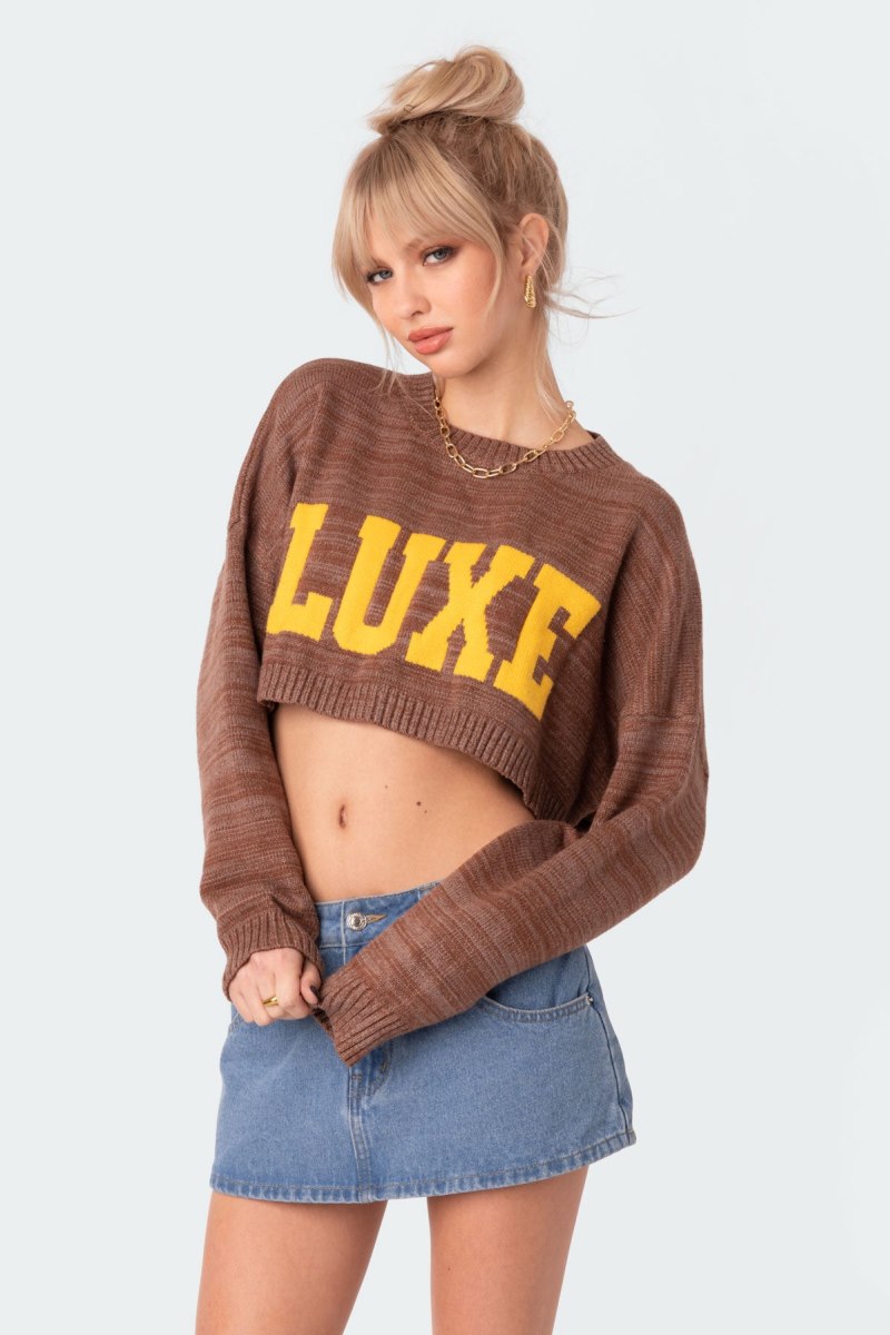 Edikted Luxe Cropped Sweater Crop Tops Brown | USA QW689958U3