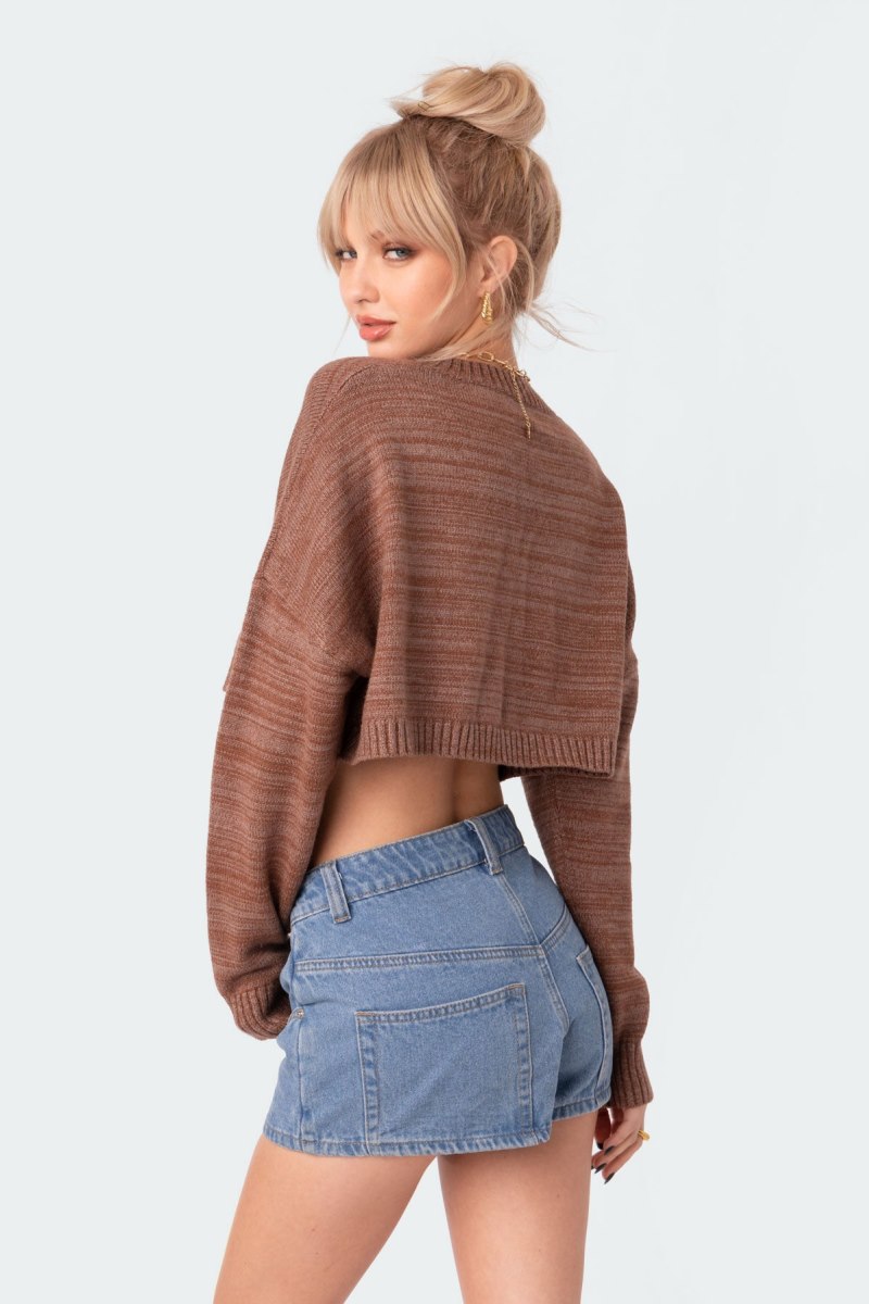 Edikted Luxe Cropped Sweater Crop Tops Brown | USA QW689958U3