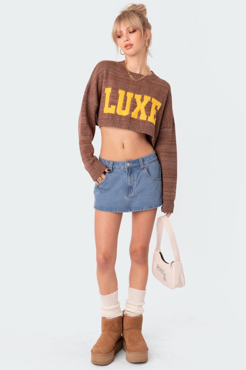 Edikted Luxe Cropped Sweater Crop Tops Brown | USA QW689958U3