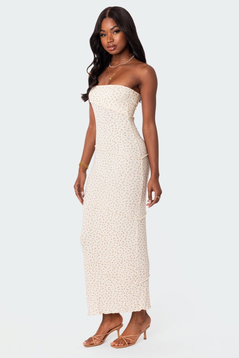 Edikted Lynn Ribbed Maxi Dress Maxi Dress Cream | USA DA057315S5