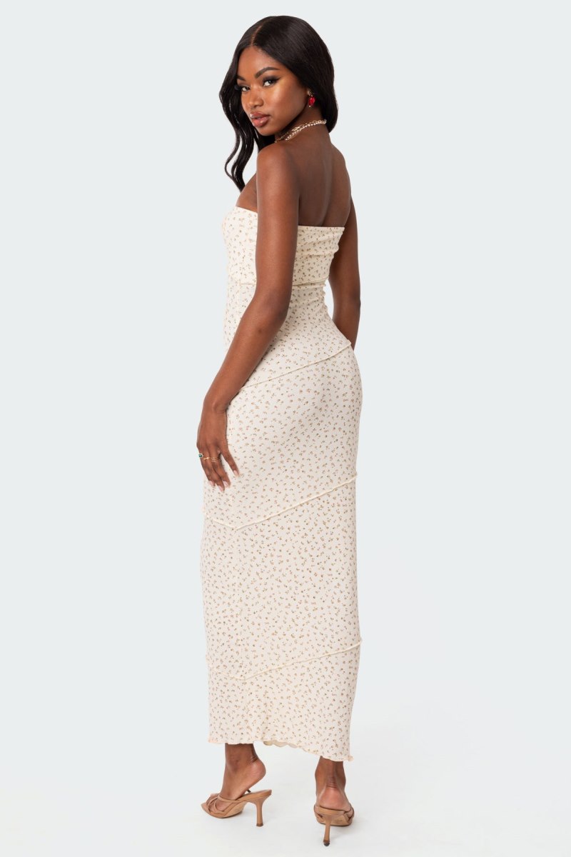 Edikted Lynn Ribbed Maxi Dress Maxi Dress Cream | USA DA057315S5