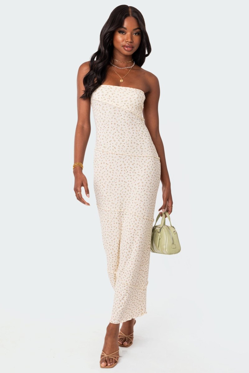 Edikted Lynn Ribbed Maxi Dress Maxi Dress Cream | USA DA057315S5