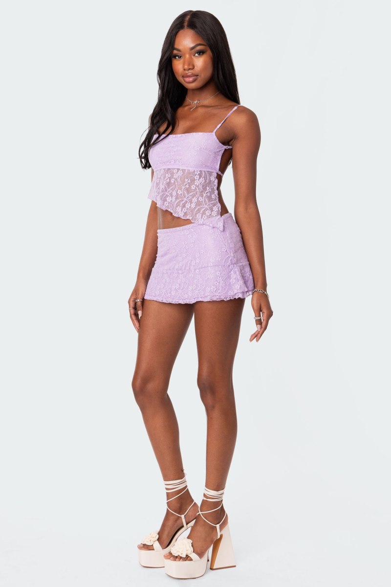 Edikted Lyra Open Back Lace Tank Crop Tops Brown | USA CS871887H8