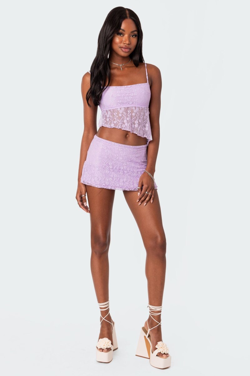 Edikted Lyra Open Back Lace Tank Crop Tops Brown | USA CS871887H8