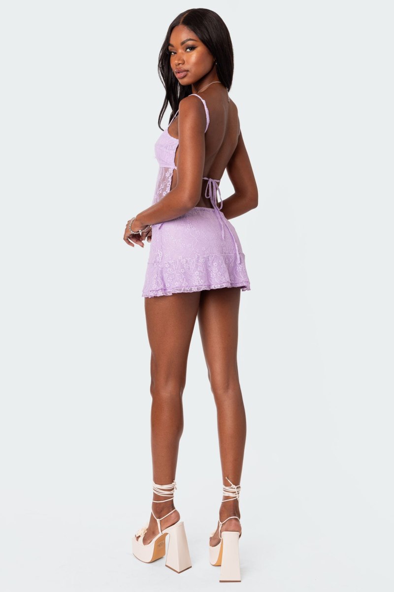 Edikted Lyra Open Back Lace Tank Crop Tops Brown | USA CS871887H8