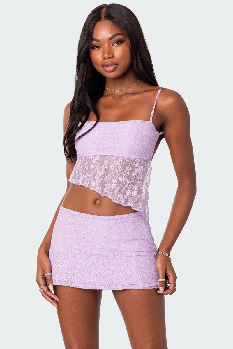 Edikted Lyra Open Back Lace Tank Crop Tops Brown | USA CS871887H8
