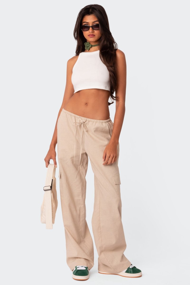 Edikted Lyric Linen Look Cargo Pants Beige | USA DS302510D9