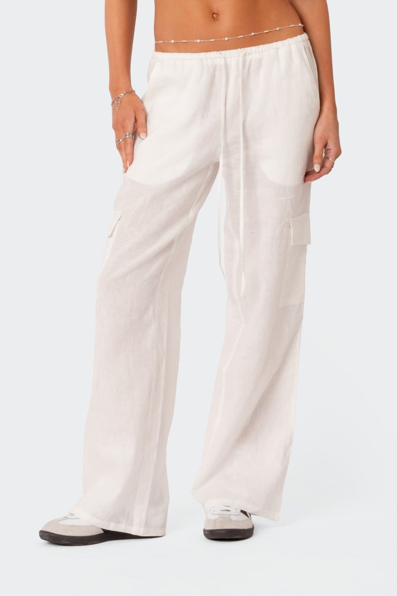 Edikted Lyric Linen Look Cargo Pants Beige | USA QG884178T6